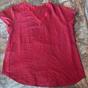 Elegant burgundy Lace Trim Women's Top